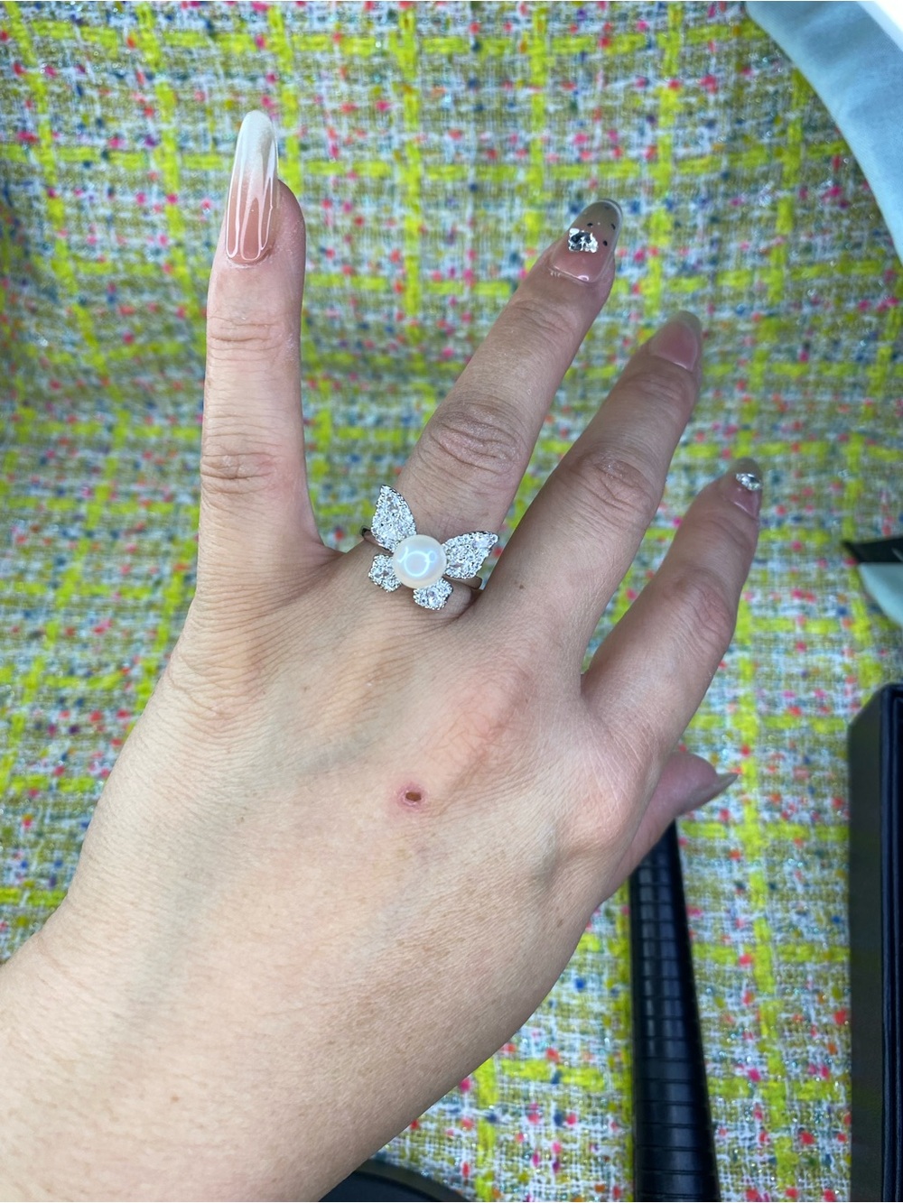 A great freshwater light pink pearl Opal Zirconia Butterfly Ring size 5-13